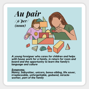 Au pair definition female blue Sticker